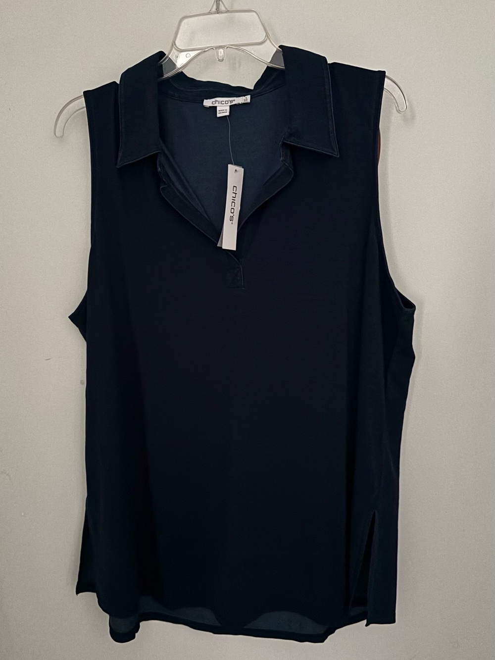 Chico's Navy Blue Denim Look Sleeveless Collared V-Neck Tunic Size 4 (20/22-XXL)